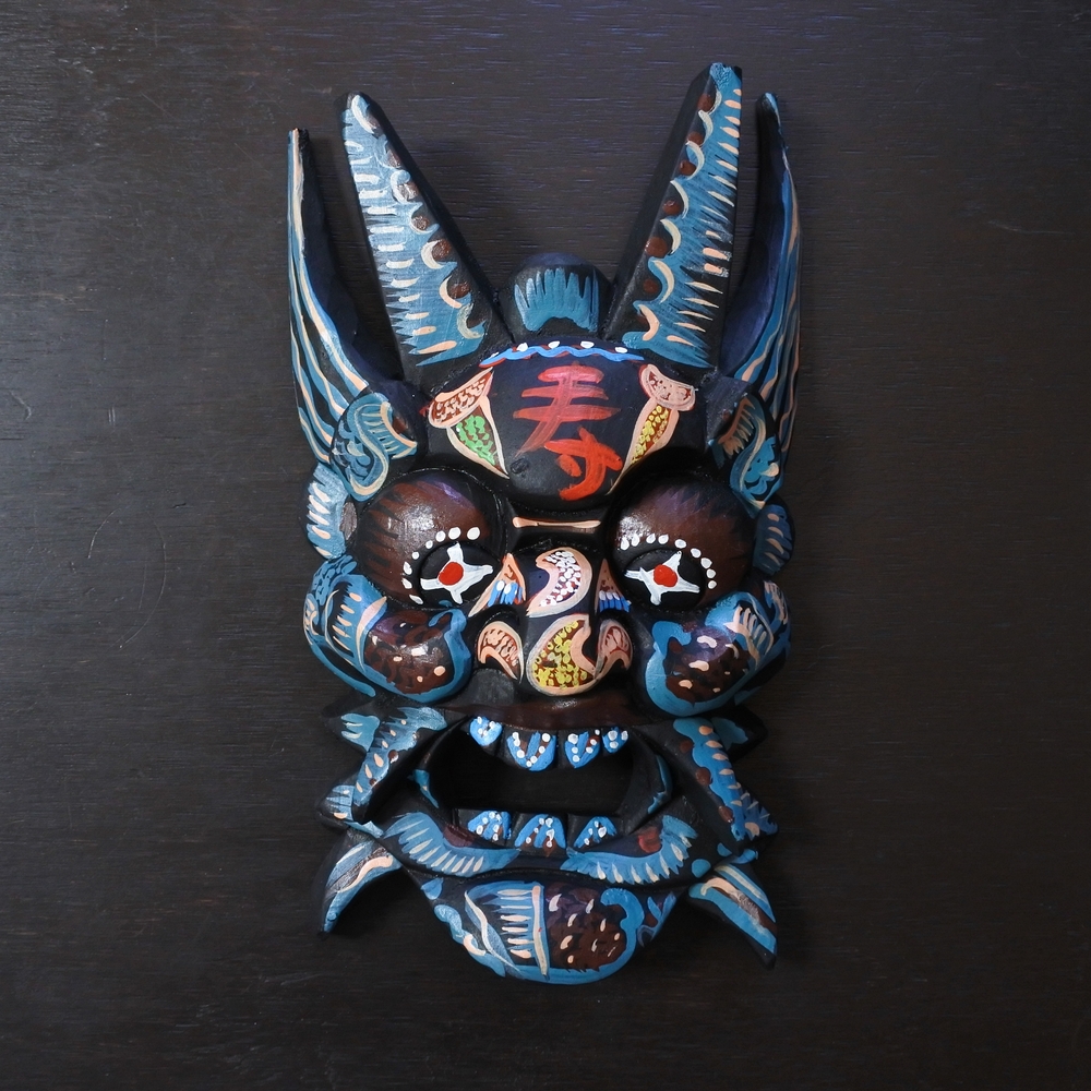 Vintage Tibetan Temple Mahakala Buddhist Wooden Folk Art Mask Wall Art